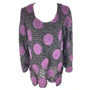 Eva Tralala Paris Pointelle‎ Textural Circle Tunic Wool Blend Sweater Top Pocket